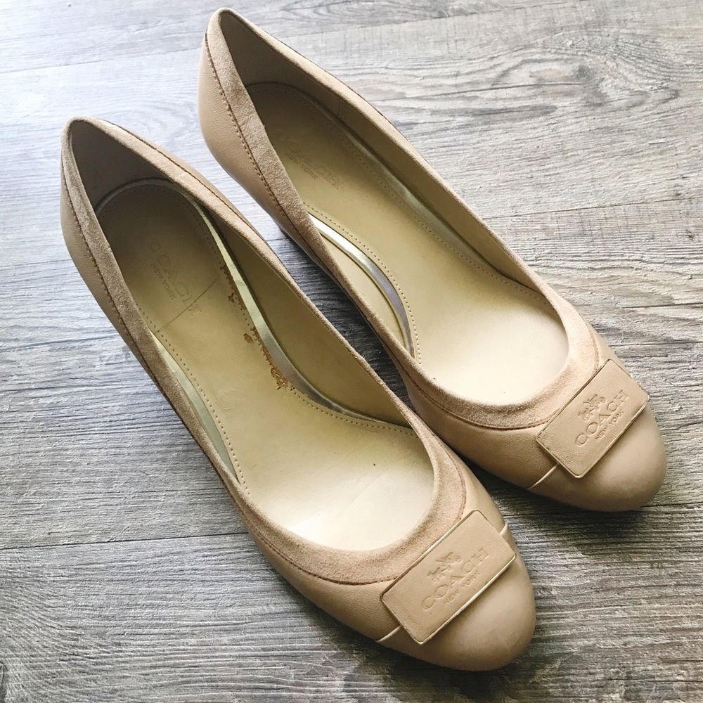 Coach Nude Leather Wedge Pumps Women Shoe 7.5